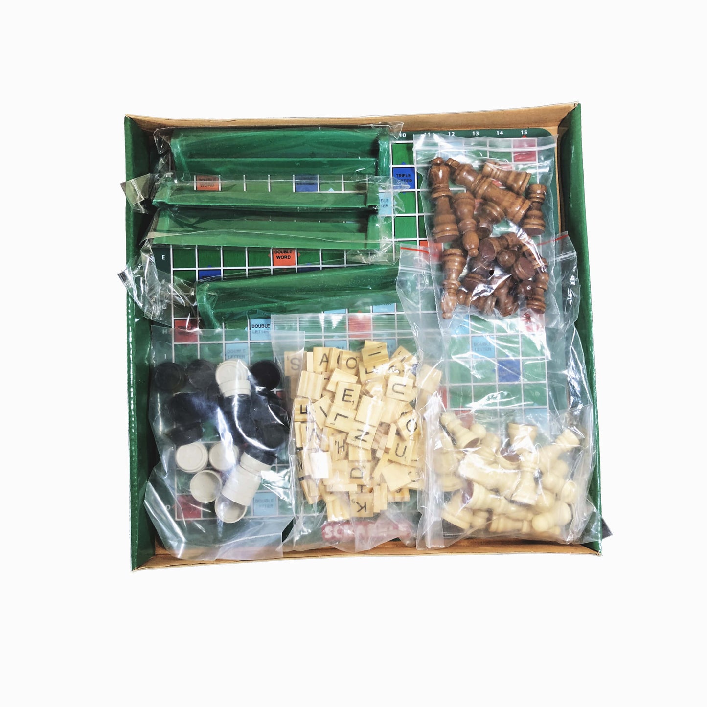 3-in-1 Family Board Game Set - Chess, Draughts, and Scrabble