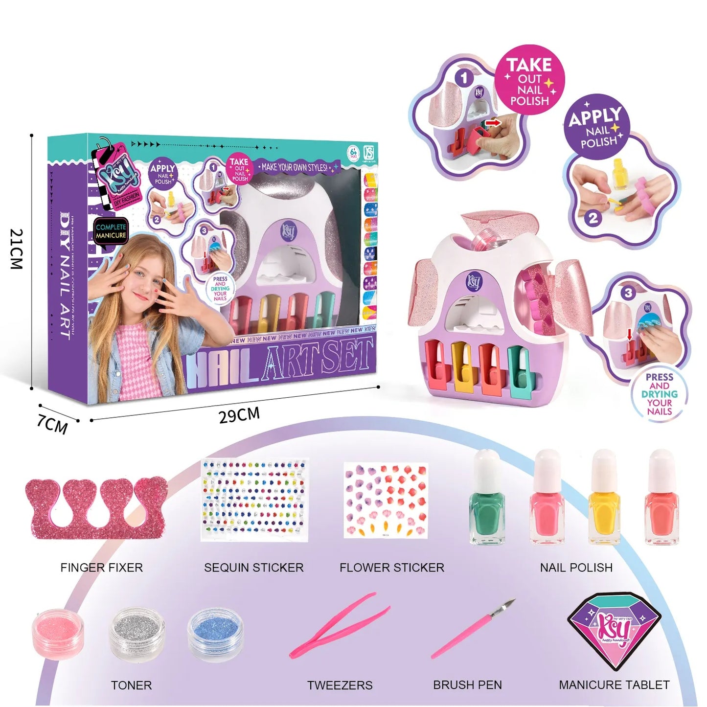 Deluxe Nail Art Studio Set by K&Y - DIY Fashion Nail Design Kit for Kids