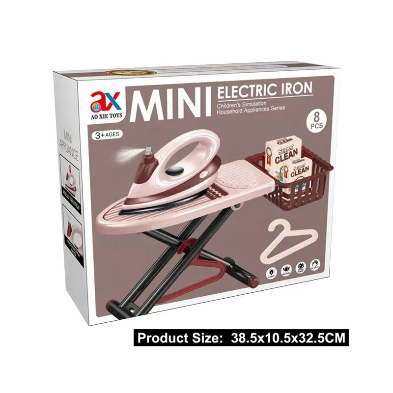 8pcs Laundry PlaySet: Mini Electric Iron and Ironing Board for kids