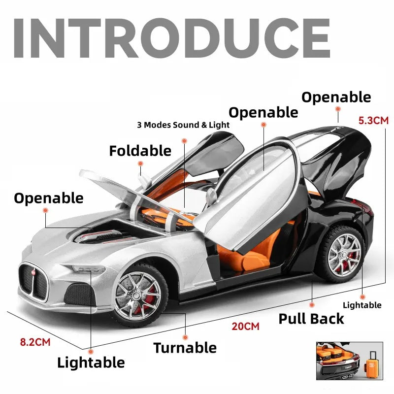 Buggati Replica Die-Cast Vehicle Model - Interactive Features with Sound and Light