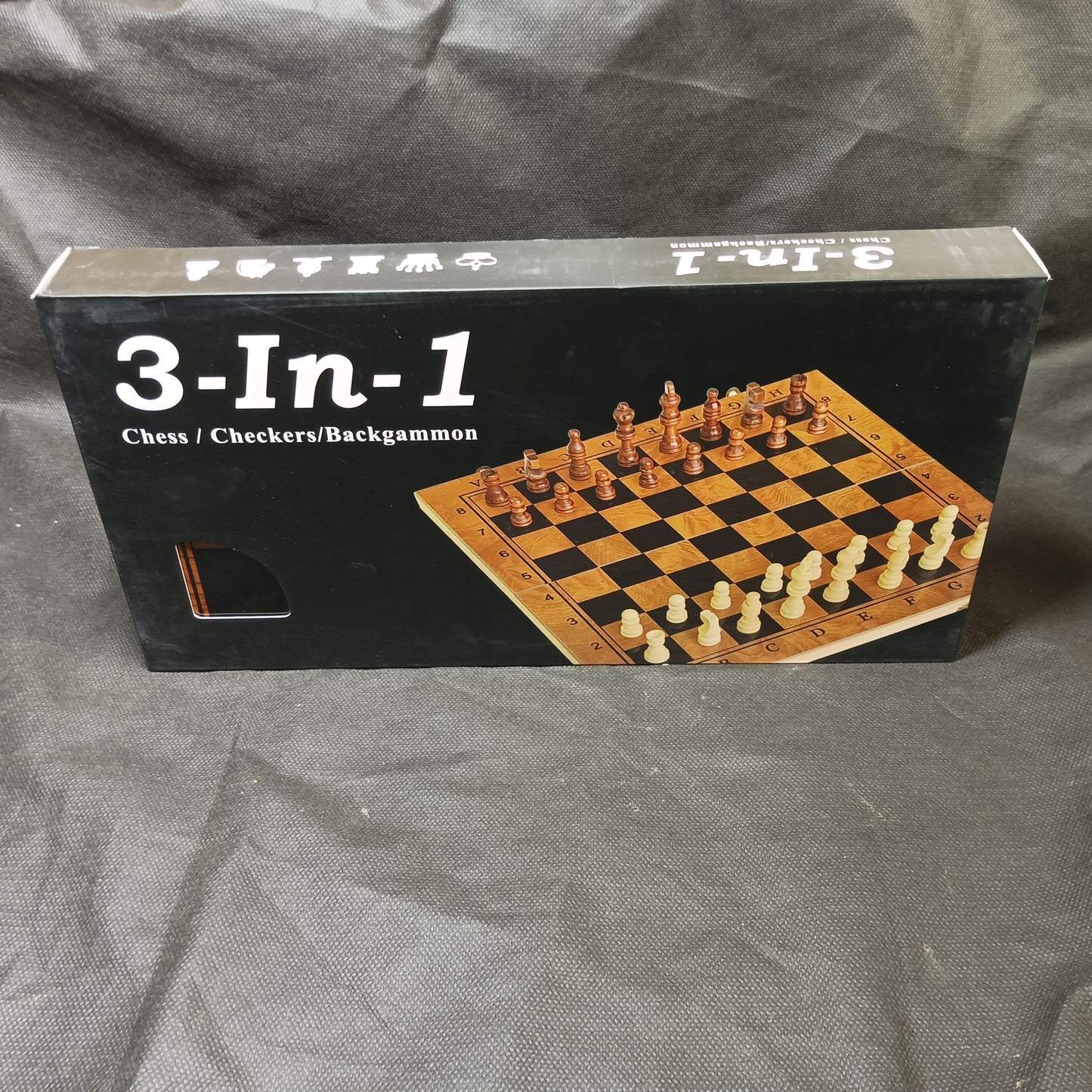 3-in-1 Wooden Chess / Checkers / Backgammon Set, foldable board