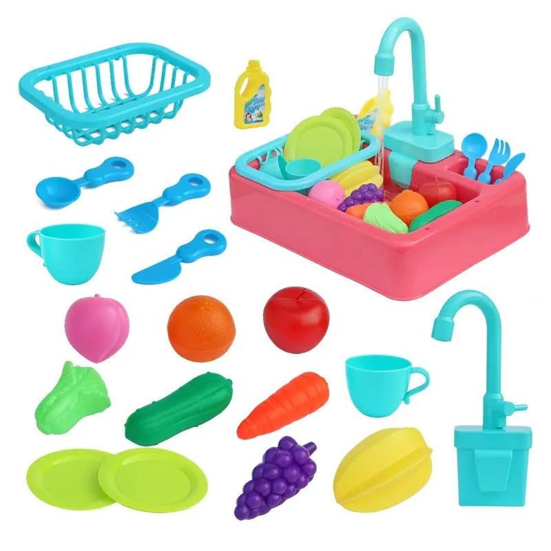 18pcs Interactive Kitchen Sink Playset, Electric circulation pumping