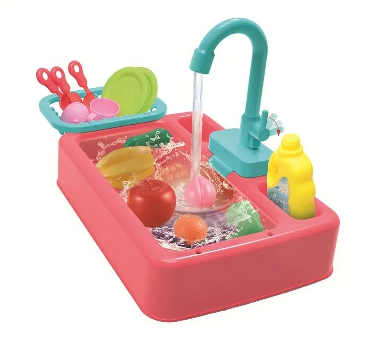 18pcs Interactive Kitchen Sink Playset, Electric circulation pumping
