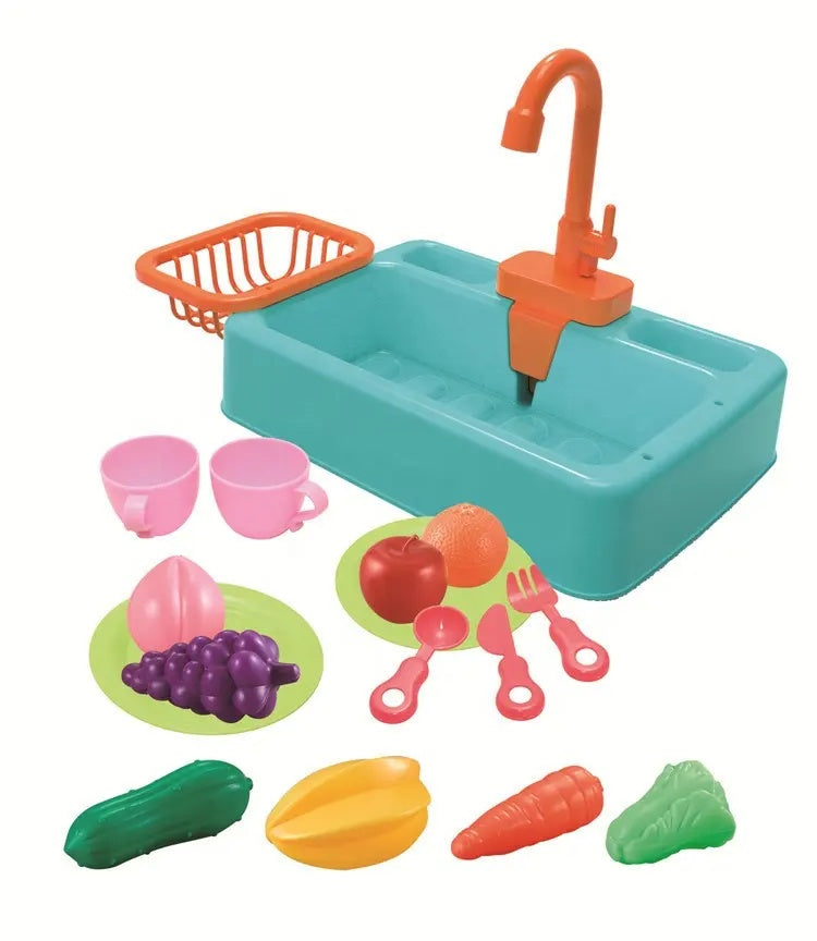 18pcs Interactive Kitchen Sink Playset, Electric circulation pumping
