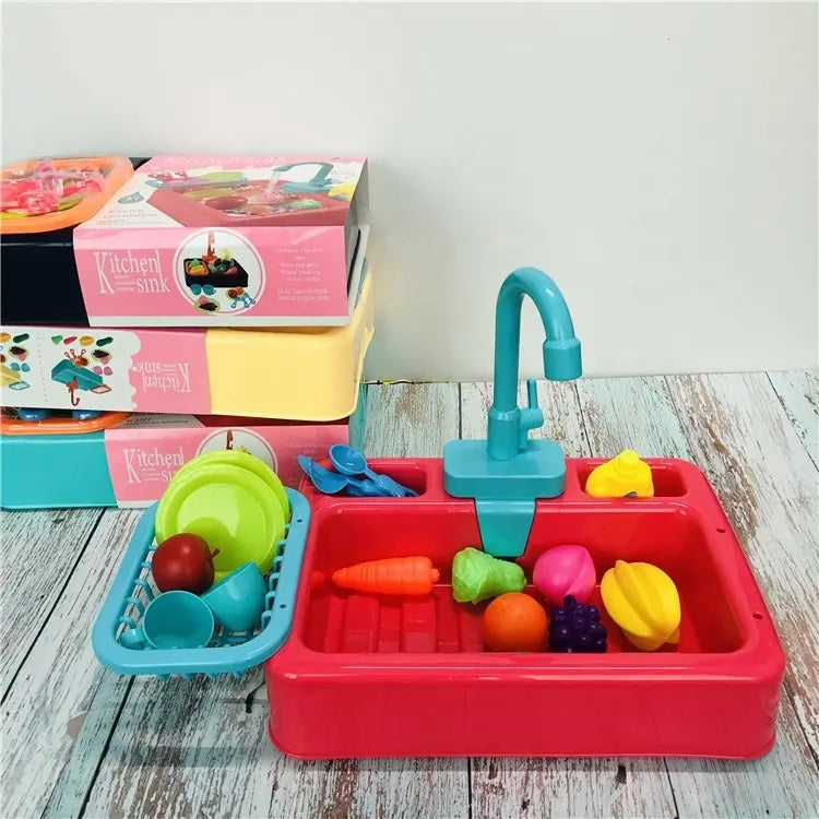 18pcs Interactive Kitchen Sink Playset, Electric circulation pumping