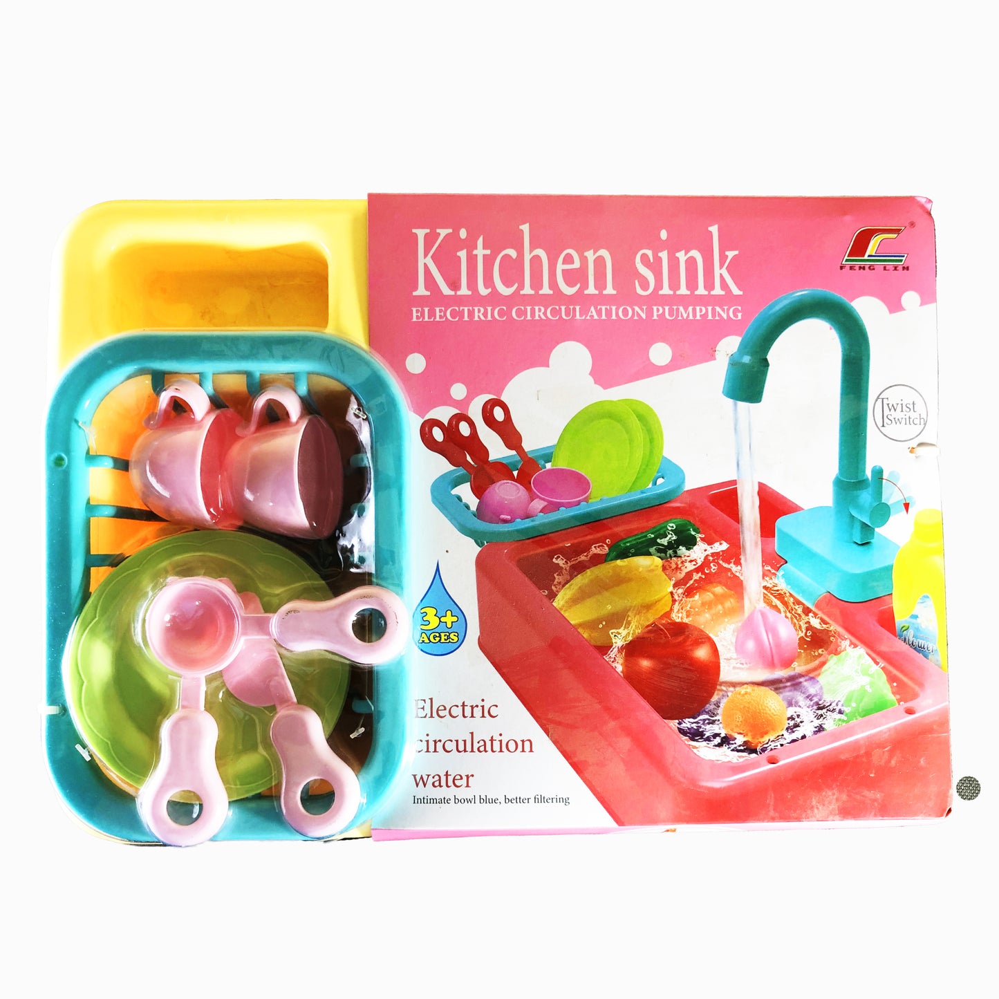 18pcs Interactive Kitchen Sink Playset, Electric circulation pumping