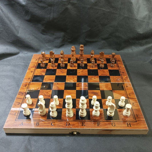 3-in-1 Wooden Chess / Checkers / Backgammon Set, foldable board