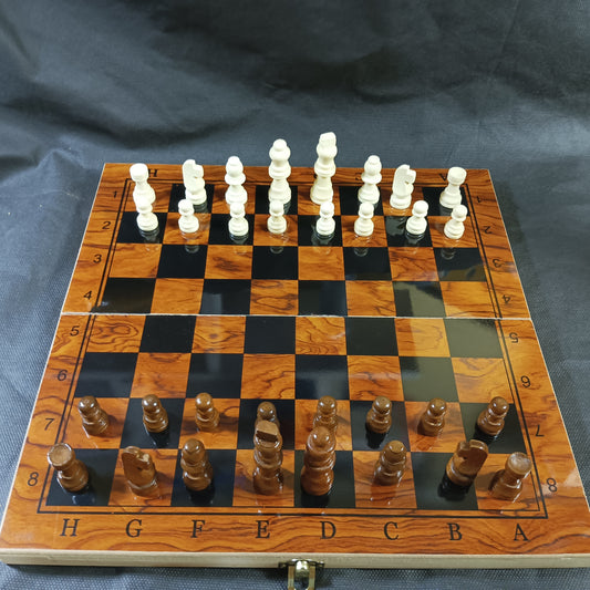 3-in-1 Wooden Chess / Checkers / Backgammon Set, foldable board